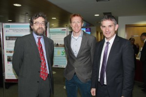 Whitaker Institute annual Research Day in the Hardiman Research Building. Prof John Fitzgerald, Dr Stephen Hynes and Prof John McHale.