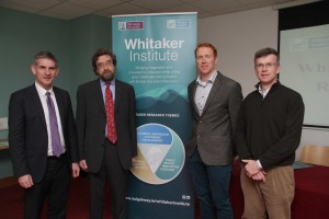 Whitaker Institute annual Research Day in the Hardiman Research Building. Prof John McHale, Prof John Fitzgerald, Dr Stephen Hynes and Prof. Alan Ahearne.