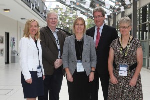 Dr Molly Byrne (NUI Galway), Dr John O'Dea (Crospon), Prof Catherine Woods (University of Limerick), Dr. Jim Browne (NUI Galway President), and Prof Sally Wyke, (University of Glasgow)